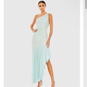 Mac Duggal  Asymmetrical One Shoulder Dress w/Pearls #93741 Sz 8 NWT